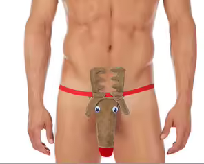 Men's Christmas Gag Gift Reindeers Brown Thongs Men Sexy G-String Thong Underwear
