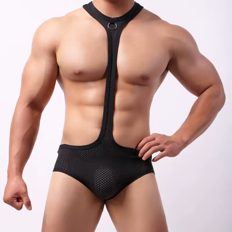 Men's Sexy Mesh Bodysuit - Breathable Lingerie Costume with Open Design for Adults Men Sex Underwear